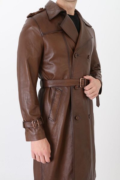NYC GİYİM TEKSTİL Genuine leather men's topcoat coffee color