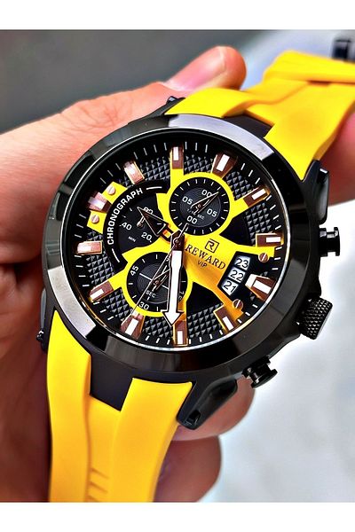 Reward Yellow Color Silicone Functions Active Sports Men's Wristwatch + BRACELET WITH GIFT