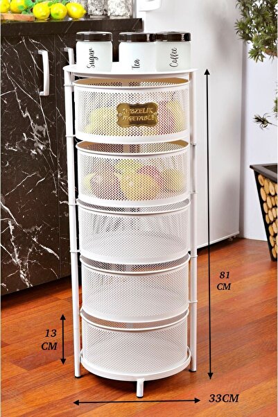 MİS KİTCHEN 5 Katlı Metal Açılır Kapanır Beyaz Paslanmaz Sebzelik - Patates S...