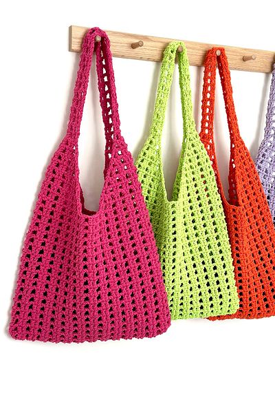 BECCASTYLE Fuchsia Colored Neon Macrame Knitted Bag - Shoulder Bag