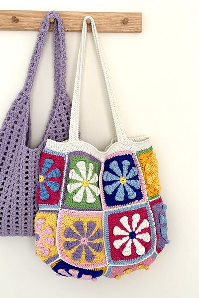 BECCASTYLE Colorful Knitted Bag with Flower Pattern for Large Shoulder - Organic Cotton