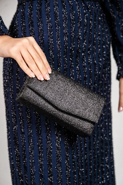ROZA CANTA Women's Black Silvery Sand Mini Box Shoulder Evening Dress Bag