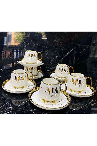 TEKBİR ZÜCCACİYE طقم 6 فناجين قهوة تركية شتوية باللون الذهبي
