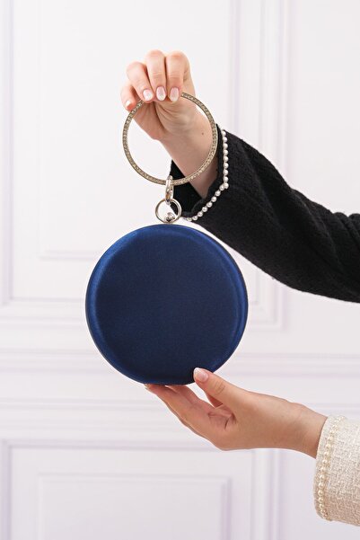 ROZA CANTA Kadın Lacivet Saten Yuvarlak Abiye Ğece Çantası