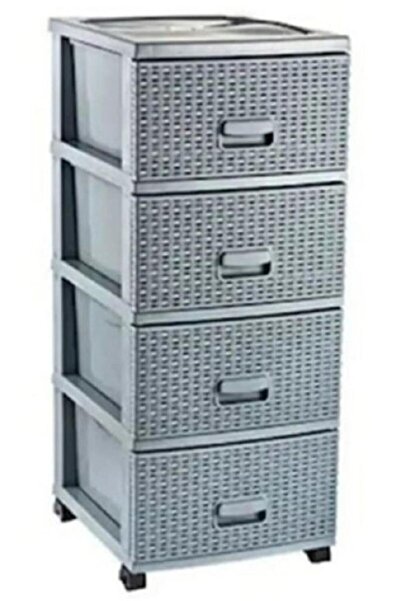 abnturk 4 Çekmeceli Raddan Sebzelik Komidin Banyo Mutfak Ortama Uygun Hasır Görünümlü Şık Kullanışlı Plastik