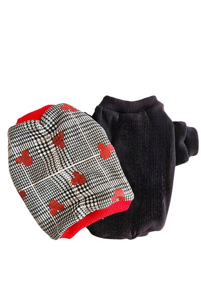 atelyu cat dog clothes plaid jumpers sweatshirt double set