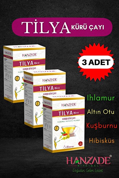 Hanzade Bitkisel Tilya Kürü Form Çayı Kuşburnu Altın Otu Ihlamur Karışık Bitki Çayı 20 Süzen Poşet X 3 Adet