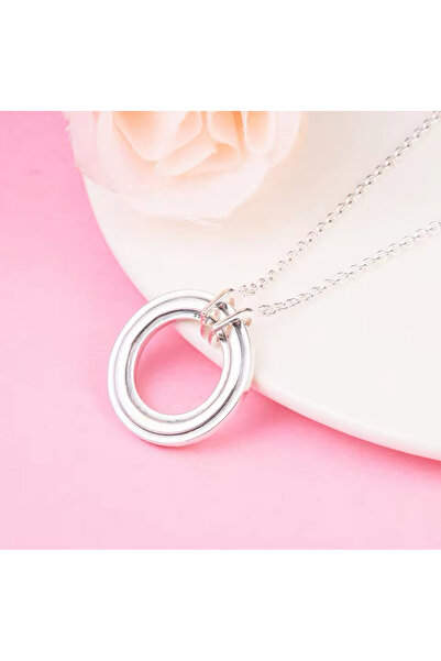 Lines Bijuteri 925 Ayar Gümüş Rose Signature Iki Renkli Logo Ve Pavé Minimal Şık Kolye