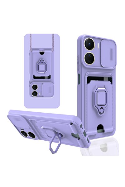vivo Y16 Kılıf Kartlıklı Boyun Askılı Kamera Korumalı Stantlı Kapak