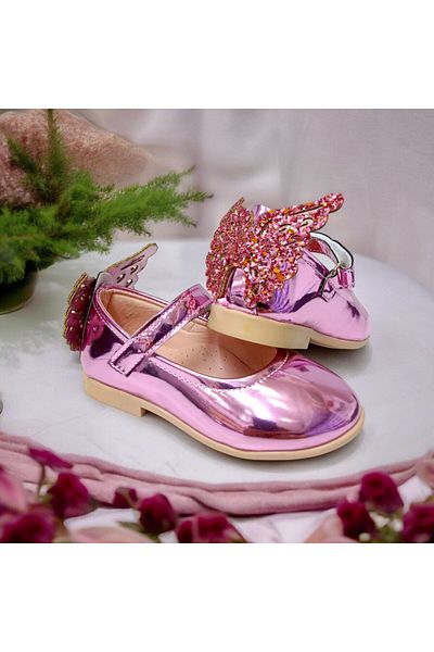 PATİK BEBE Balerini ortopedici cu model fluture roz pentru fete