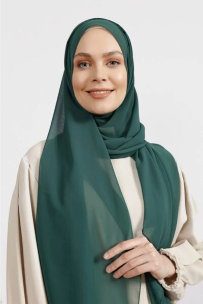 İSTANBULSTYLEMODA شال شيفون كريب زمرد - 210x75 فلور241433