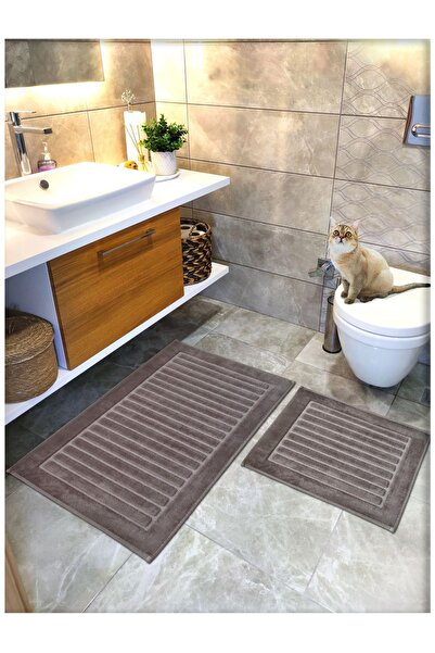 Cotton Crafty طقم سجادة حمام منسوجة من القطن 100%، طقم سجادة حمام مخطط 2 قطعة...