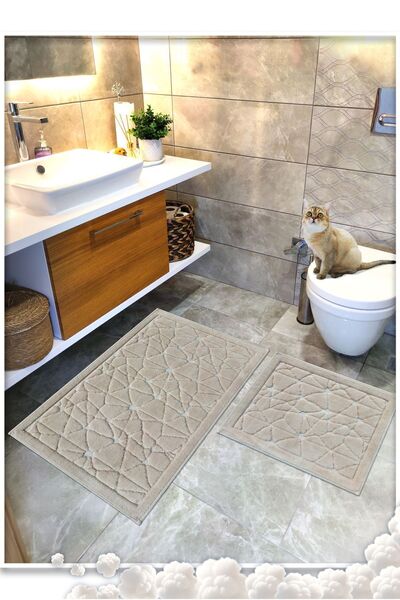 Cotton Crafty Pamuk Dokuma Su Emici Banyo Paspas Seti, Banyo Halısı Cam 2 Li ...