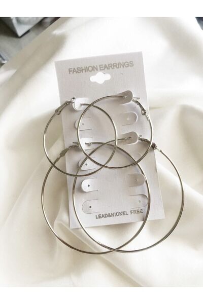Design Look 2'li Büyük Halka Küpe Gümüş Renk