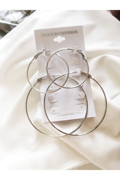 Design Look 2'li Büyük Halka Küpe Gümüş Renk