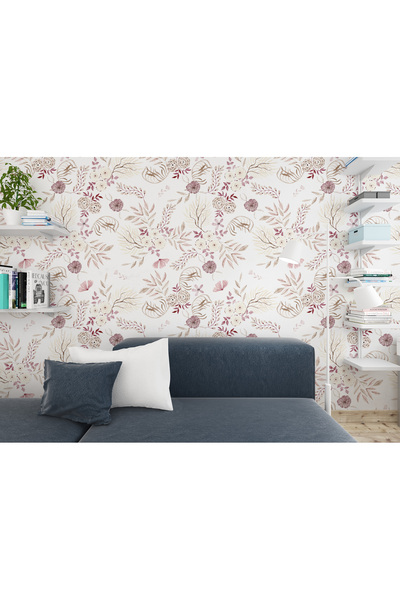 Plustablo Pastel Tonlarda Çiçek Desenli Yatak Odası Duvar Kağıdı, Hayalinizdeki Yatak Odasını Oluşturun
