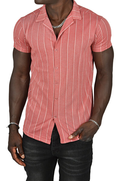 DeepSEA Men's Red Striped Lycra Shirt - Short Sleeve, Combed Cotton,2023426