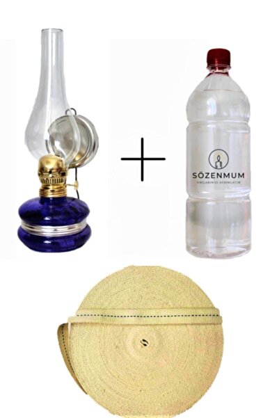 Sözen Klasik Gaz Lambası Mor 250ml Kandil Yakıtı 1 Metre Fitil Gaz Lambası Seti