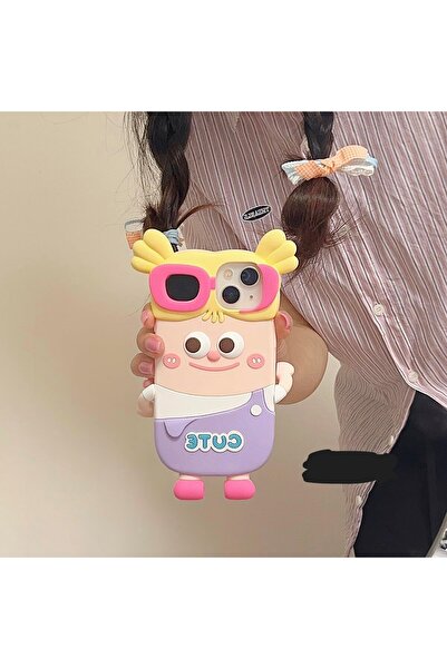cepmoda iPhone 11 - Sevimli Karakter Kalın Hamur Eğlence Silikon Fun Kapak/Kılıf - Sarışın Kız
