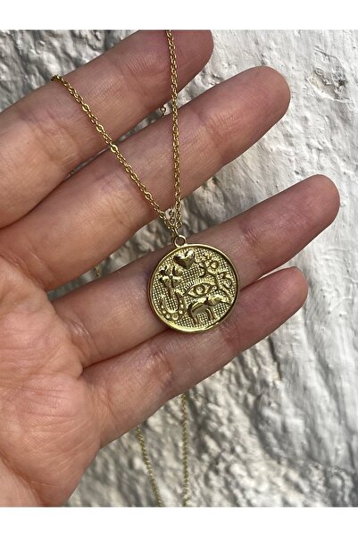 denizden silver Gümüş Şans Madalyonu Kolye -45 Cm