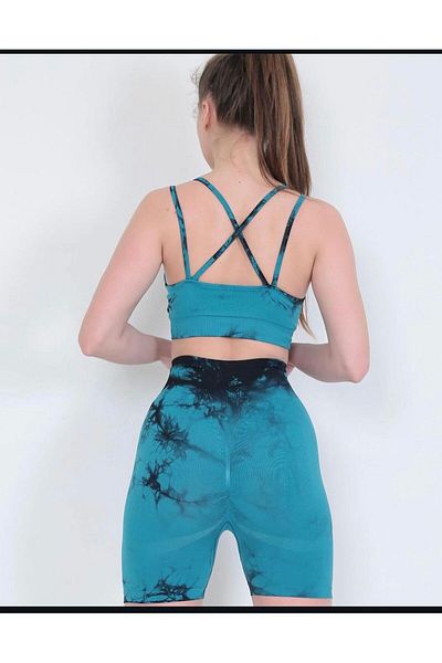 Zeynos Giyim Set de sutien pentru pantaloni scurți sport cu model Tie-Dye, fără sudură