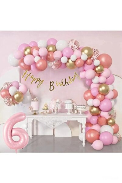 Bkmc 6 Year Old Luxury Pink - Rose Gold Foil Balloon Birthday Party Set Ornament