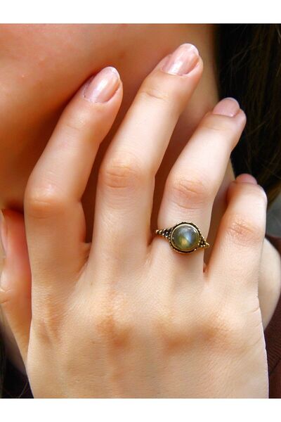 esha خاتم نسائي دائري قابل للتعديل من حجر اللابرادوريت الطبيعي - euy35l