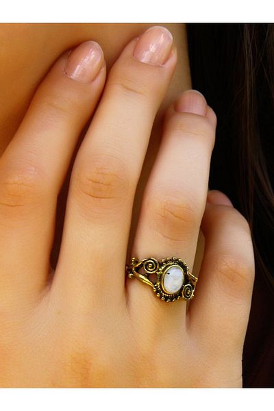 esha Natural Stone Antique Embroidered Adjustable Women's Ring - euy36ay