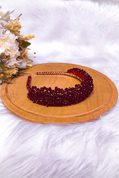 SimgeAksesuar Tamamen El Yapımı Bordo Kristal Taşlı Şık ve Zarif Nişan Kına v...