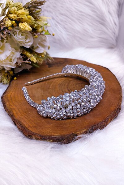 SimgeAksesuar Fully Handmade Silver Crystal Stone Stylish and Elegant Engagement Henna and Bindall Crown and Hair Accessory