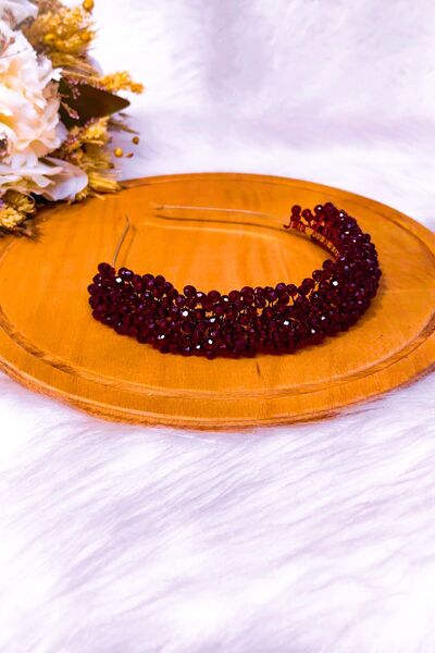 SimgeAksesuar Tamamen El Yapımı Bordo Kristal Taşlı Şık Ve Zarif Nişan, Kına ...