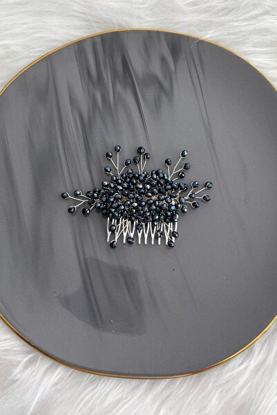 SimgeAksesuar Dark Blue Crystal Jewelled Purely Handmade Stylish and Elegant Wedding and Engagement Bridal Crown and Hair Accessory