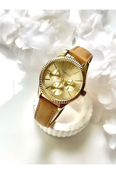 Ferrucci FERRUCCİ- (LIGHT BROWN) LEATHER CORD WOMEN'S WRISTWATCH