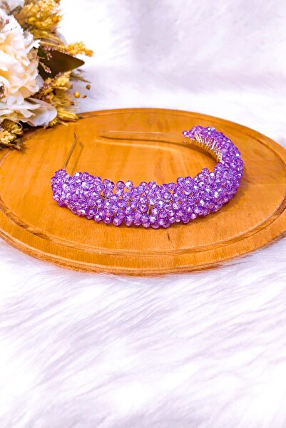 SimgeAksesuar Coroană de logodnă și henna, elegantă și rafinată, realizată integral manual cu pietre de cristal de culoare liliac, accesoriu pentru păr