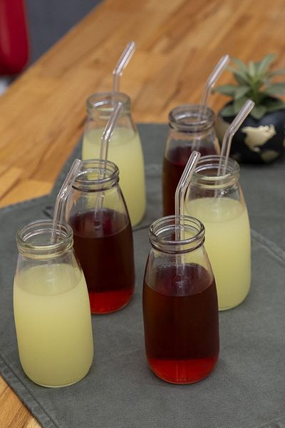 Milea 6 Pieces Glass Cup with Straw Milkshake, Soft Drink and Cocktail Glass Bottle Set - With Leak Proof Lid