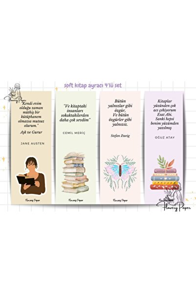 Flowery Paper Soft Renkli Kitap Ayracı 4'lü Set