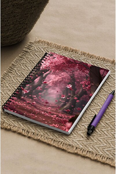 kutuTR 15x21 Red Road Patterned, Wooden MDF Cover Vip Modelist Notebook - 100 Sheets Lined, 80gr/m2 Ç518