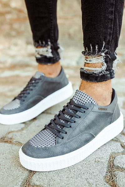 BZ Moda B017 Pyramid Ανδρικά αθλητικά παπούτσια - Ορθοπεδική σόλα, Casual Skin, Anthracite Sports Shoes CBT