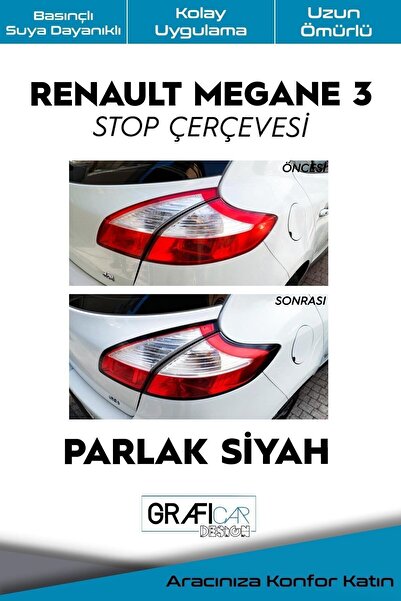 Genel Markalar Renault Megane 3 Stop Çerçevesi Sticker-kolay Uygulama-uzun Ömürlü Folyo-araca Özel/parlak Siyah