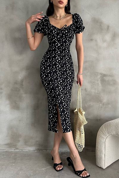 MILANOFOX Rochie Wrap cu mâneci pepene verde cu model floral