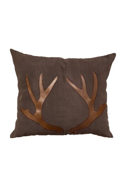 Demeter Deri Geyik Boynuz Aplike Kırlent