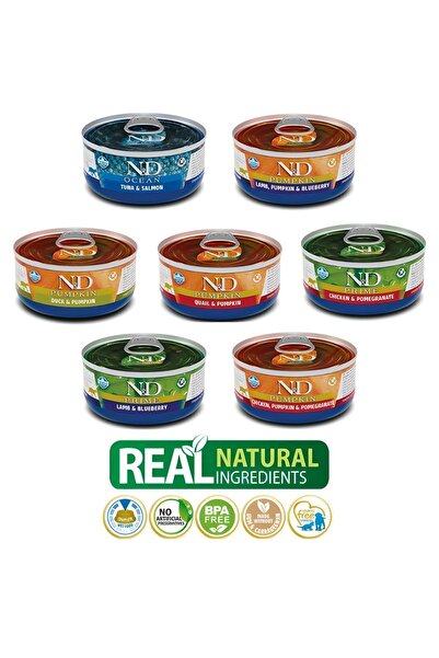 N&D Tahılsız Taze Ördek Bıldırcın Kuzu Tavuk Karışık Konserve Yaş Kedi Maması 70 Gr X 7 Adet