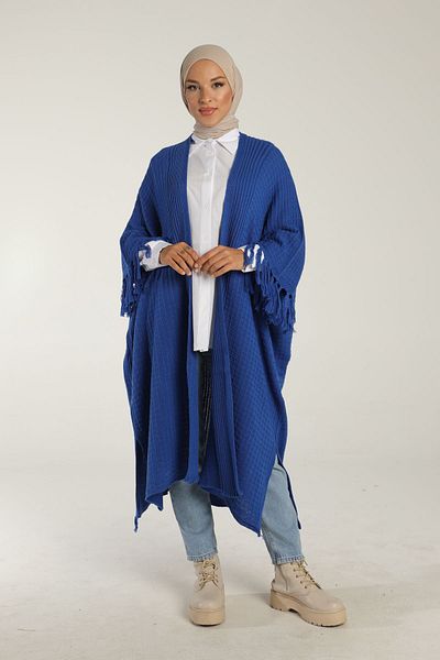 MAY MARA WOMEN'S COMFORTABLE FIT JACQUARD TASSELED STEEL KNIT CARDIGAN