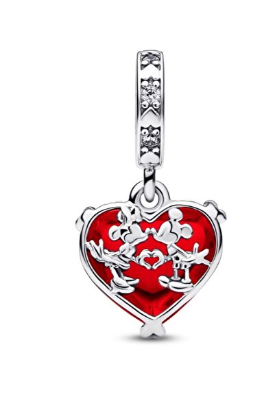 Lines Bijuteri Disney Mickey & Minnie Mouse Öpücük Kırmızı Murano Cam Sallant...