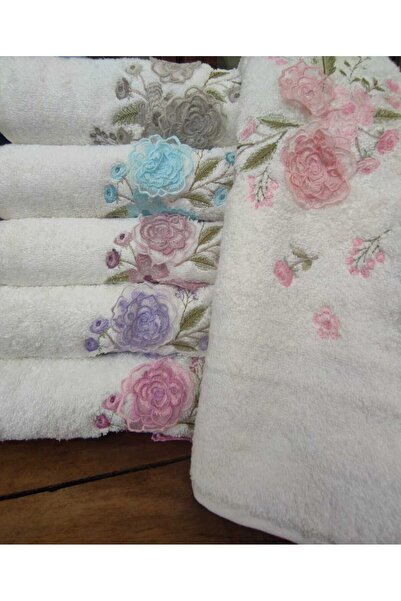 Nurpak Набір з 6 бамбукових рушників - 30x50 см, з вишивкою ТРОЯНДА, модель 780