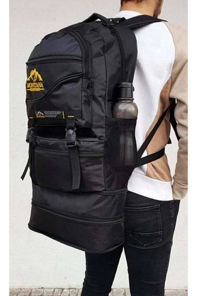 MONTANA Mountainer 80l - Rucsac negru pentru rulotă, rezistent la apă și cu mai multe compartimente, cu burduf dublu