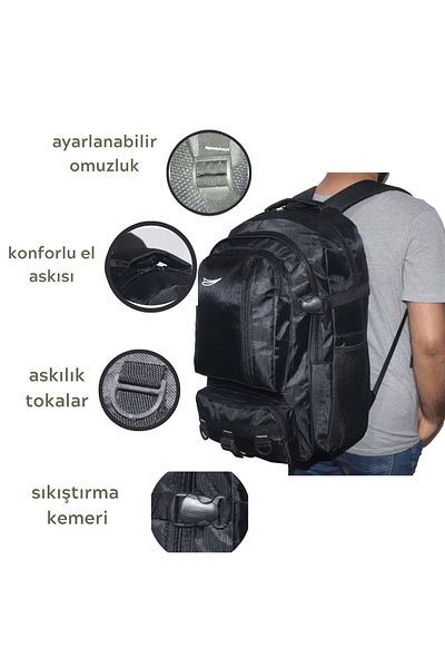 Baggor Σακίδιο πλάτης 50L Μαύρο μεγάλου μεγέθους αδιάβροχο πολλαπλών διαμερισμάτων Πεζοπορία-Ταξίδι-Σχολείο-Ορειβάτης-Τρέκινγκ