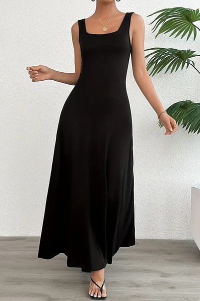 missamour Black Trend U Collar Long Women's Strap Dress