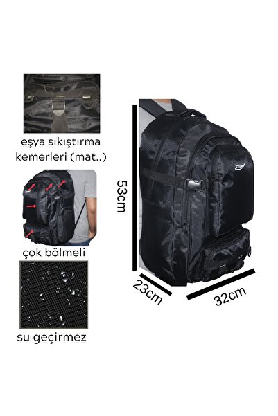 Baggor 50l Siyah Büyük Boy Su Geçirmez Çok Gözlü Yürüyüş-seyahat-okul-dağcı-trekking-deprem Sırt Çantası