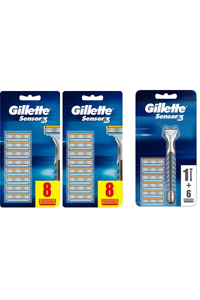 Gillette Sensor3 Men's Shaving Blades - 8+8+6 Spare + Machine